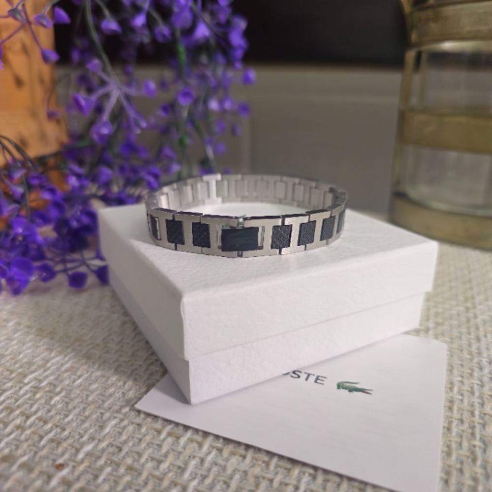 Two Tone Black Silver Woven Link Bracelet Stainless Steel 8in Unisex - Picture 2 of 5